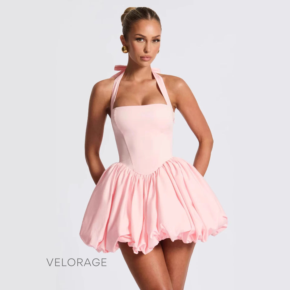Jaclyn Pembe Halter Mini Elbise [LVU7EAW7]