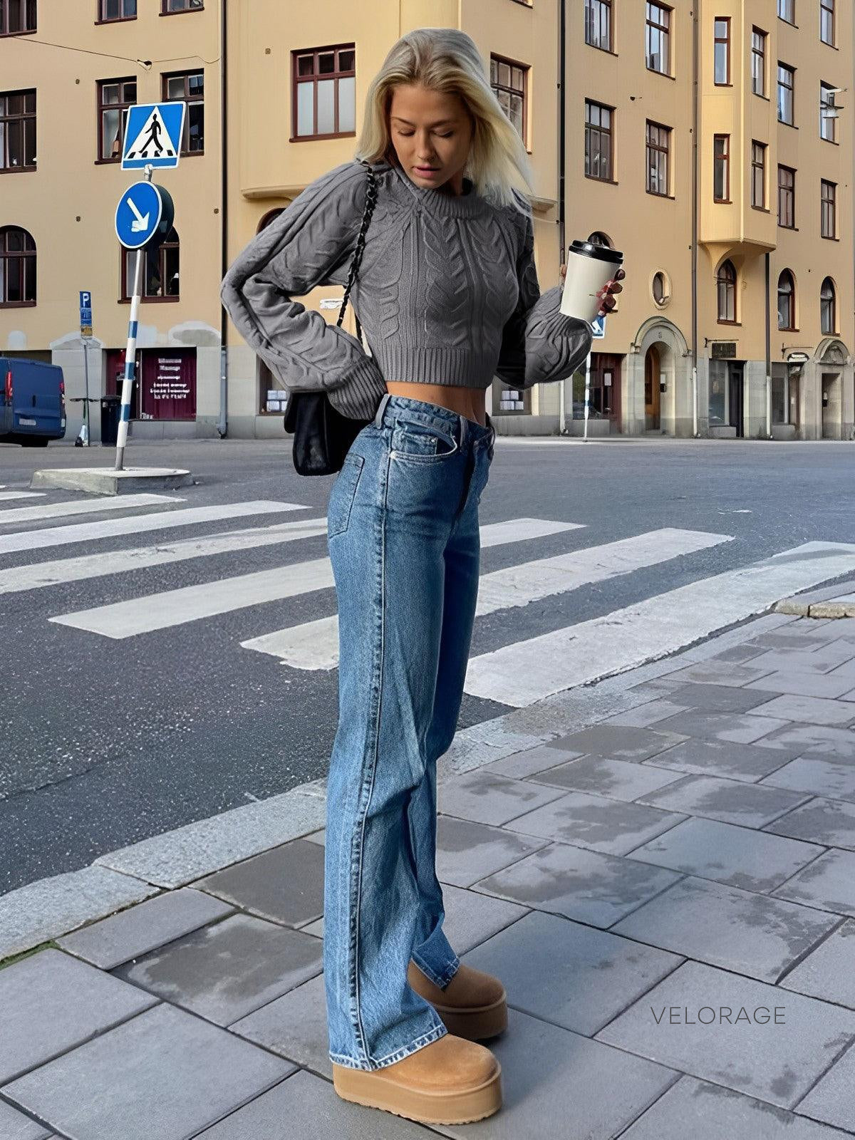 Velorage Kailani Gri Oversize Triko Kazak | OA230911059GYS | OA230911059GYM | OA230911059GYL