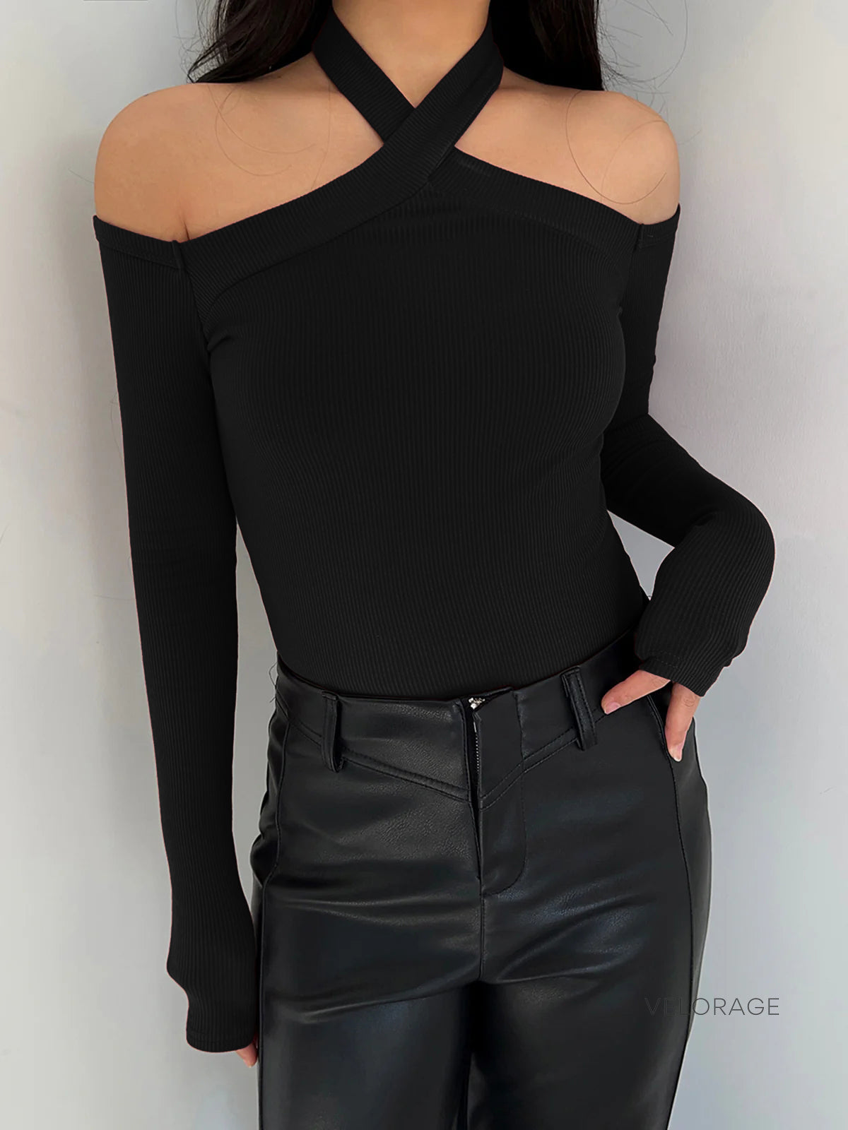 Velorage Kalia Capraz Yaka Uzun Kollu Kazak | OA241102127BKXS | OA241102127BKS | OA241102127BKM | OA241102127BKL | OA241102127BKXL