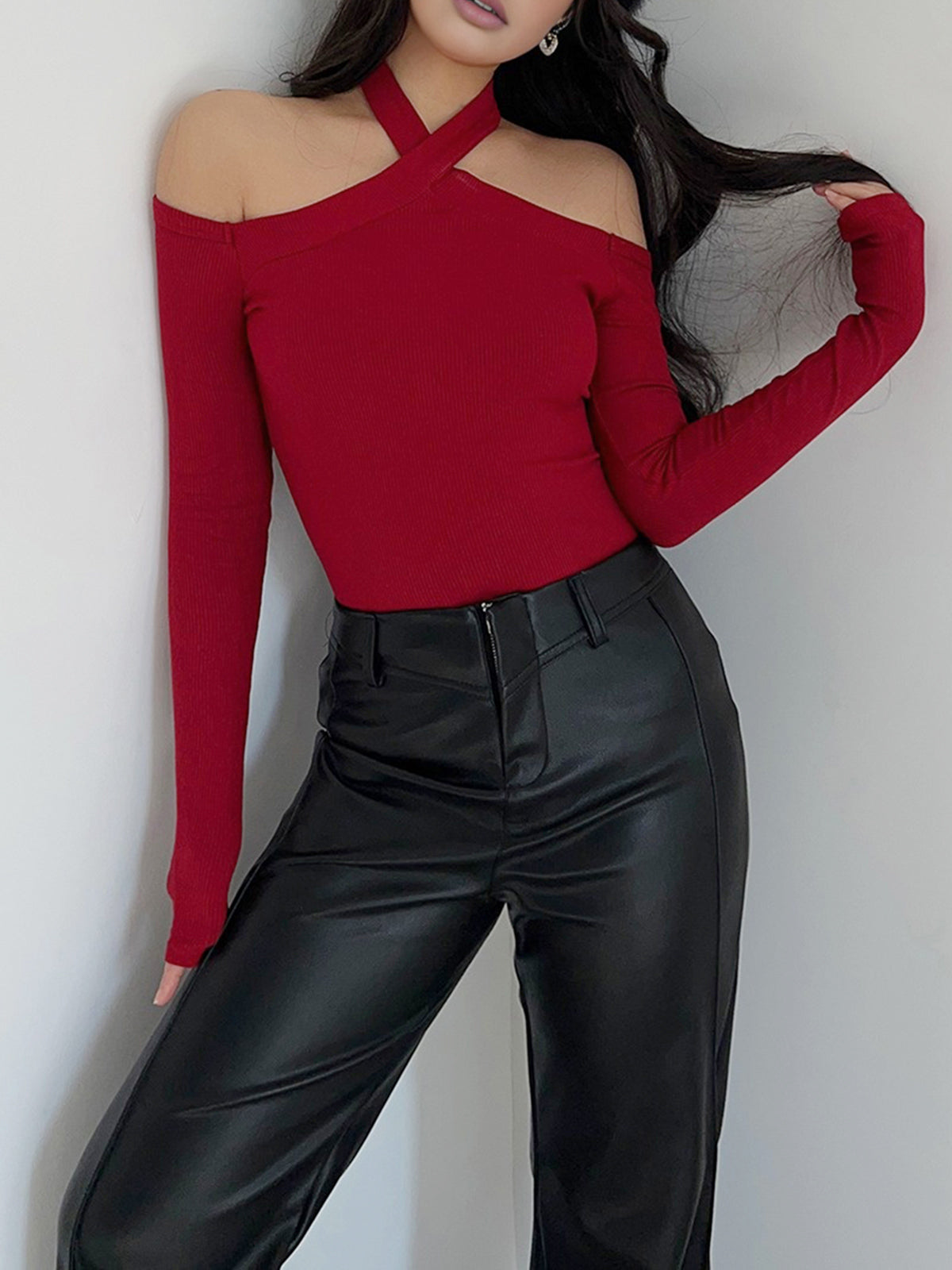 Velorage Kalia Capraz Yaka Uzun Kollu Kazak | OA241102127RDBXS | OA241102127RDBS | OA241102127RDBM | OA241102127RDBL | OA241102127RDBXL