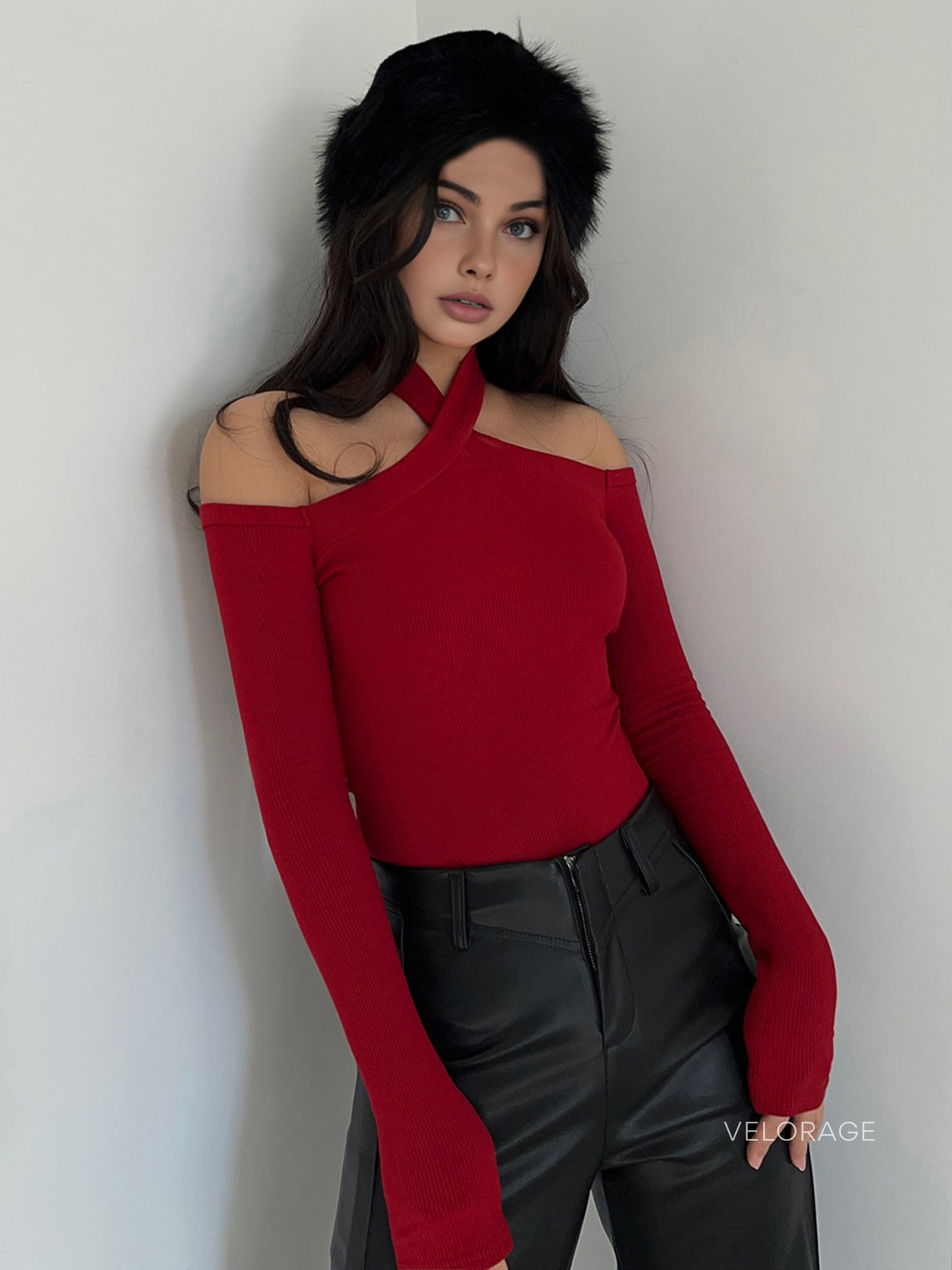 Velorage Kalia Capraz Yaka Uzun Kollu Kazak | OA241102127BKXS | OA241102127BKS | OA241102127BKM | OA241102127BKL | OA241102127BKXL