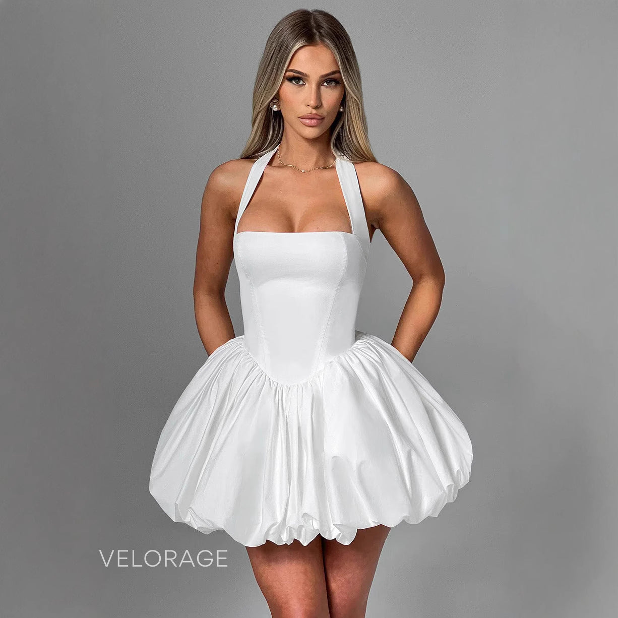 Katalaya Fiyonklu Halter Midi Elbise [D4B2G5NG]