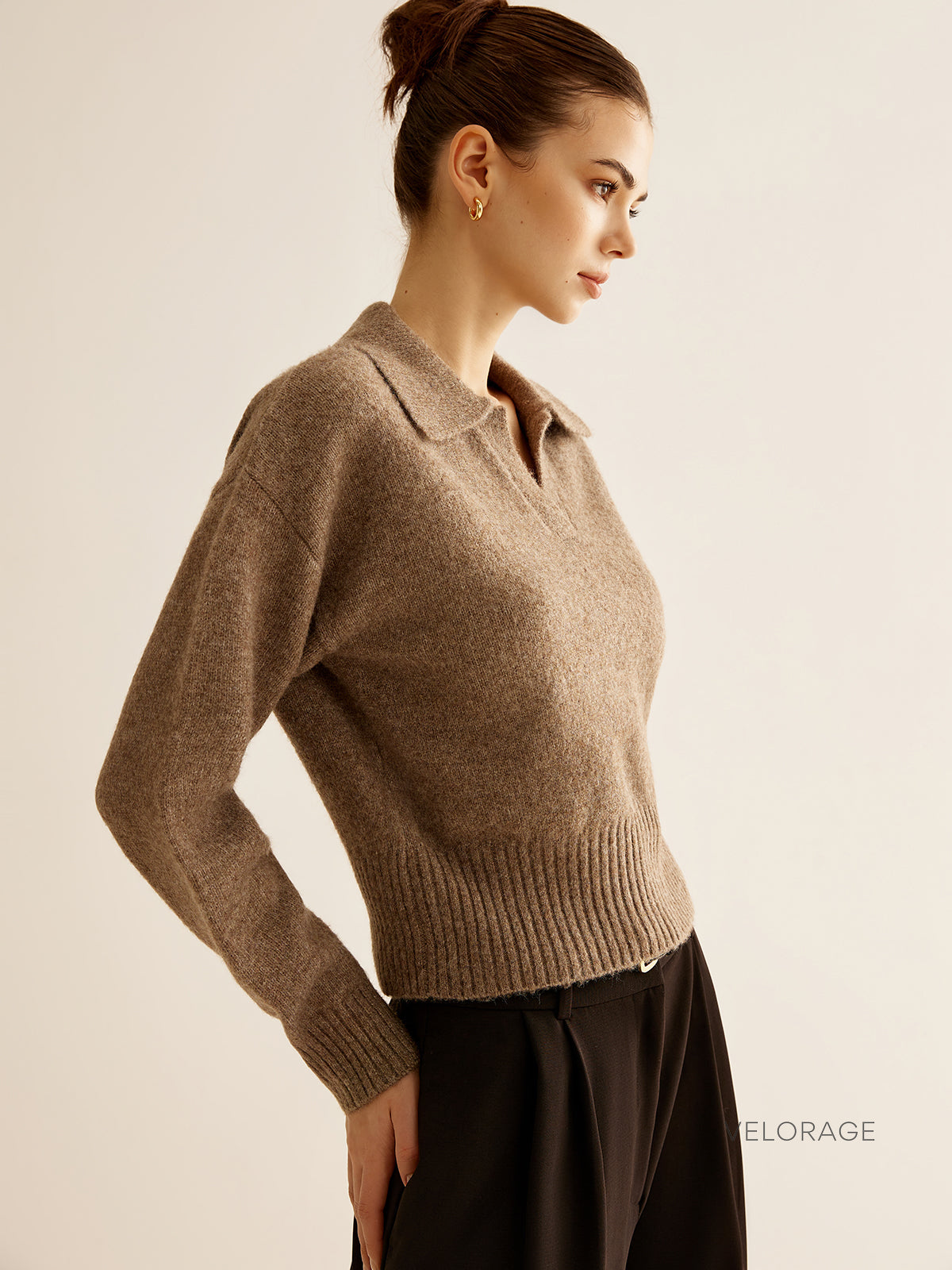 Velorage Lian Orgu Polo Yaka Kazak | Kahverengi-XS | Kahverengi-S | Kahverengi-M | Kahverengi-L | Kahverengi-XL