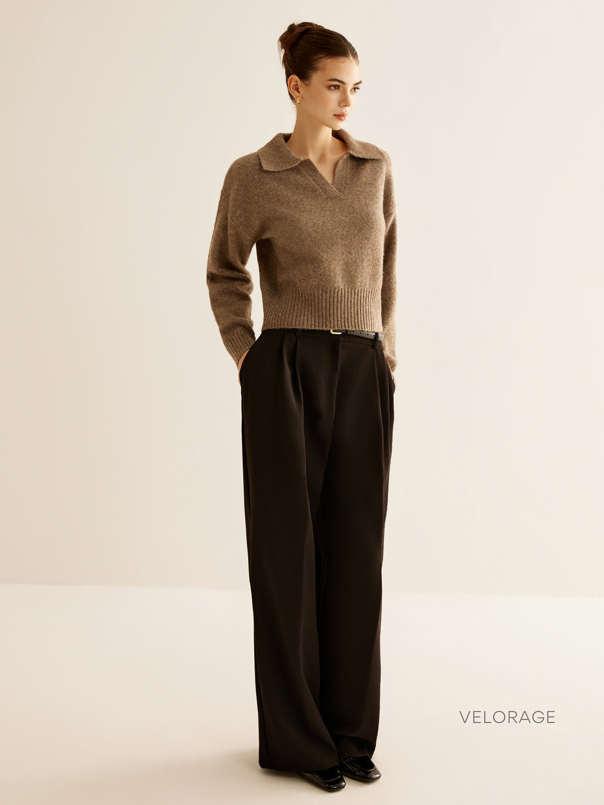 Velorage Lian Orgu Polo Yaka Kazak | Kahverengi-XS | Kahverengi-S | Kahverengi-M | Kahverengi-L | Kahverengi-XL