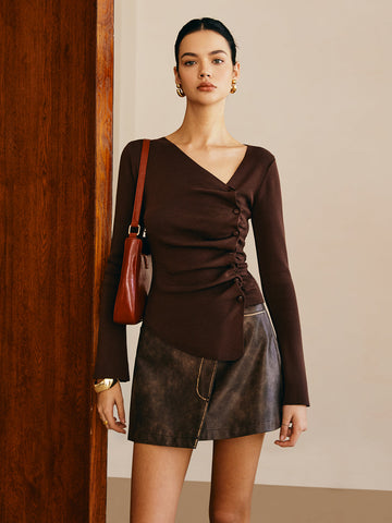 Velorage Marceline Pileli Asimetrik Kazak | Koyu kahverengi-XS | Koyu kahverengi-S | Koyu kahverengi-M | Koyu kahverengi-L | Koyu kahverengi-XL