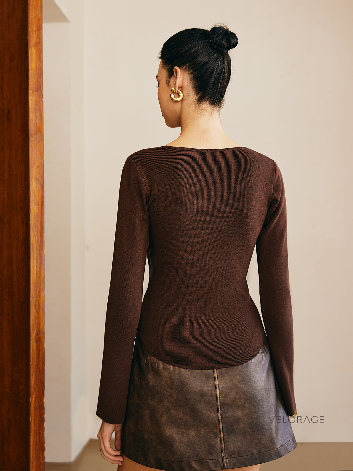 Velorage Marceline Pileli Asimetrik Kazak | Koyu kahverengi-XS | Koyu kahverengi-S | Koyu kahverengi-M | Koyu kahverengi-L | Koyu kahverengi-XL
