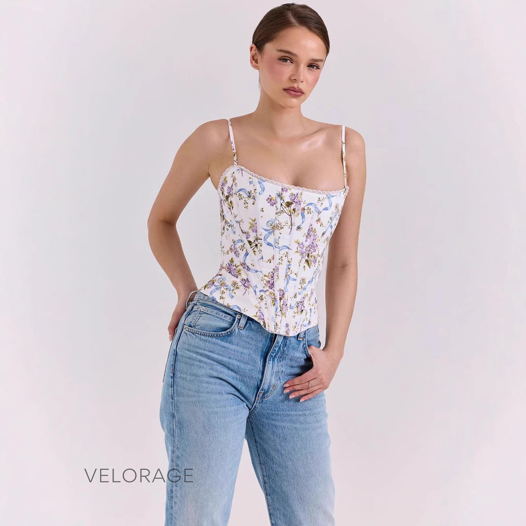 Maysen Çiçekli Retro Crop Bluz [70LAX2CD]