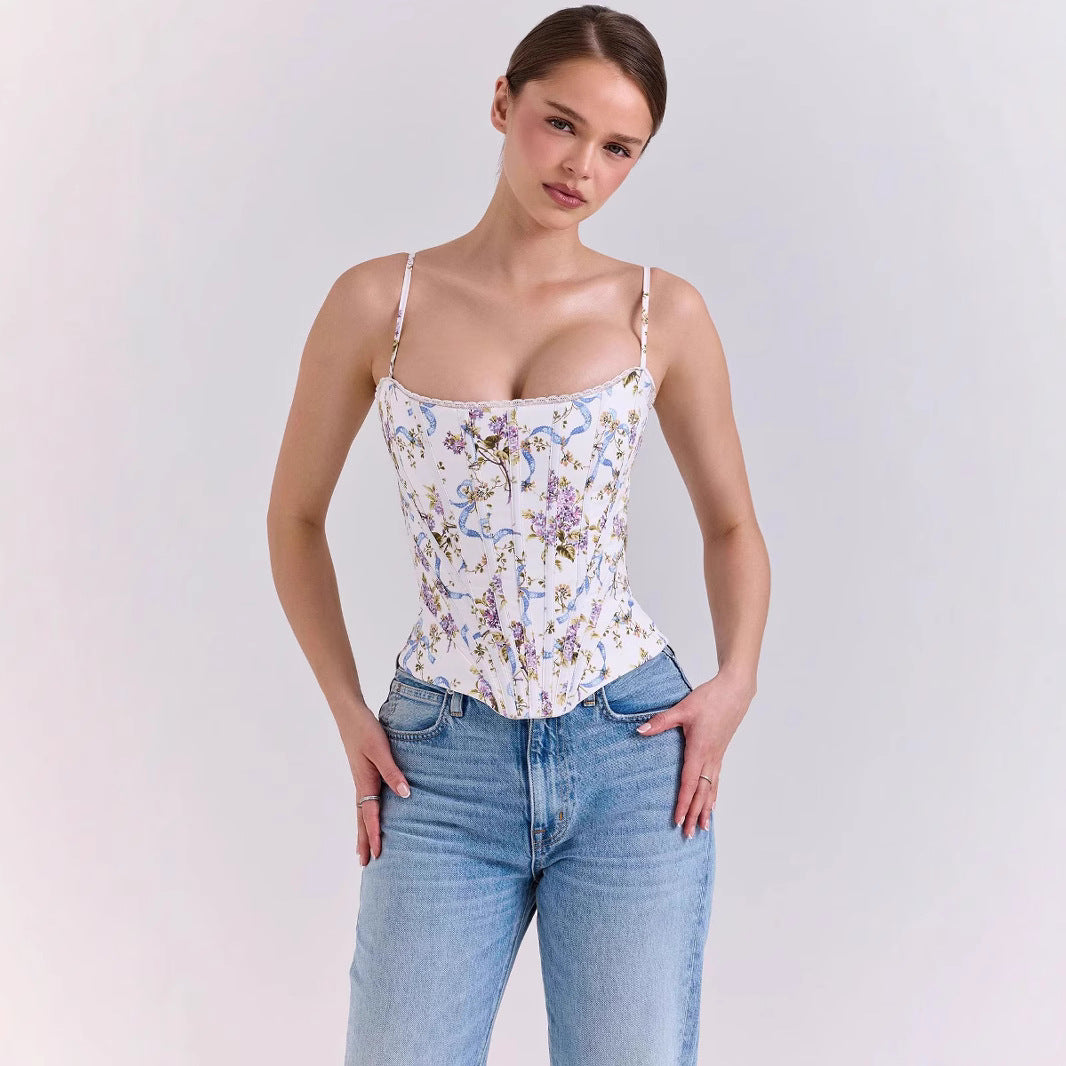 Maysen Çiçekli Retro Crop Bluz [UQ12CRS5]