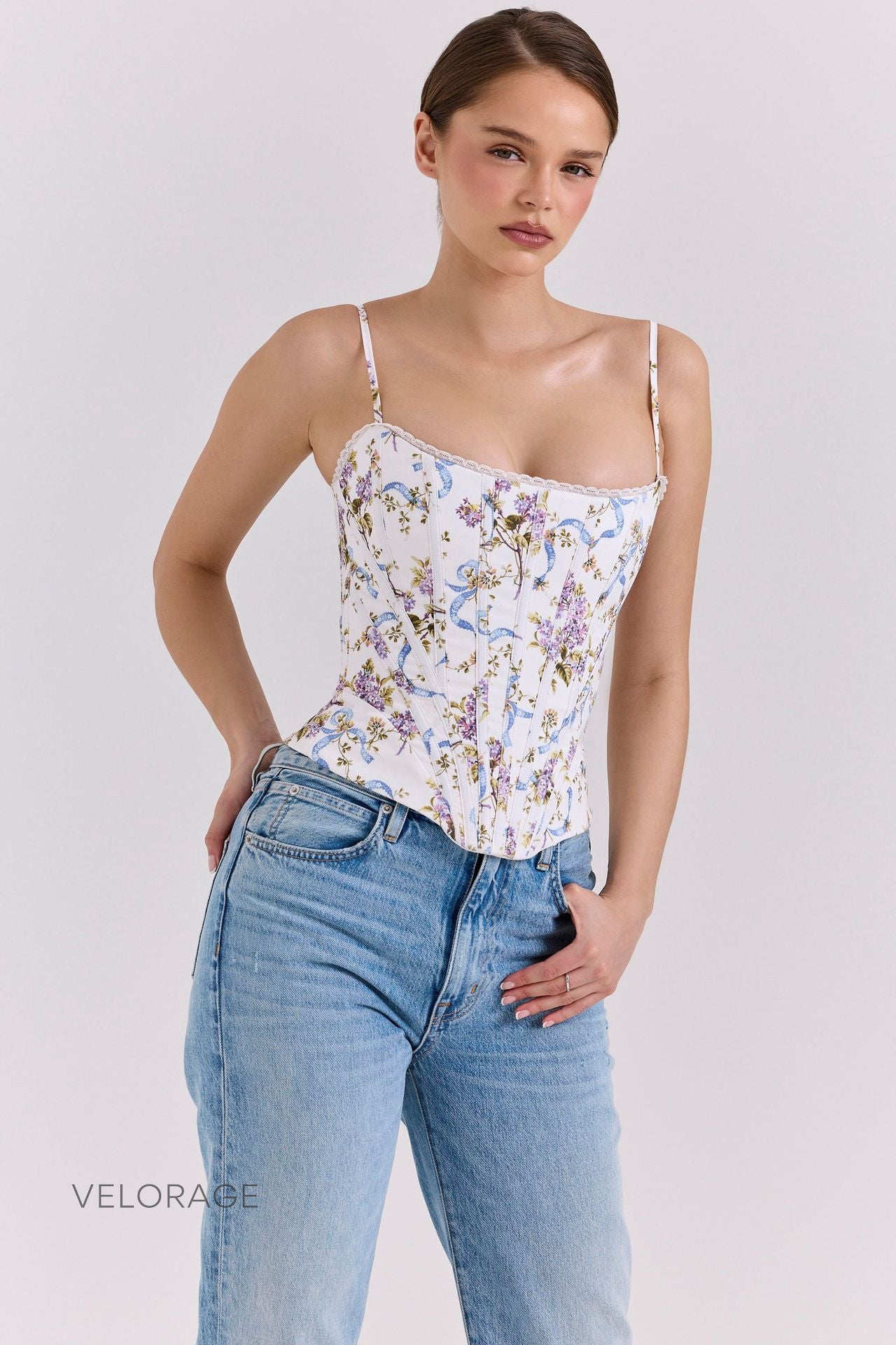 Maysen Çiçekli Retro Crop Bluz [WUGD692F]