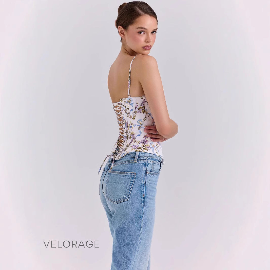 Maysen Çiçekli Retro Crop Bluz [UQ12CRS5]