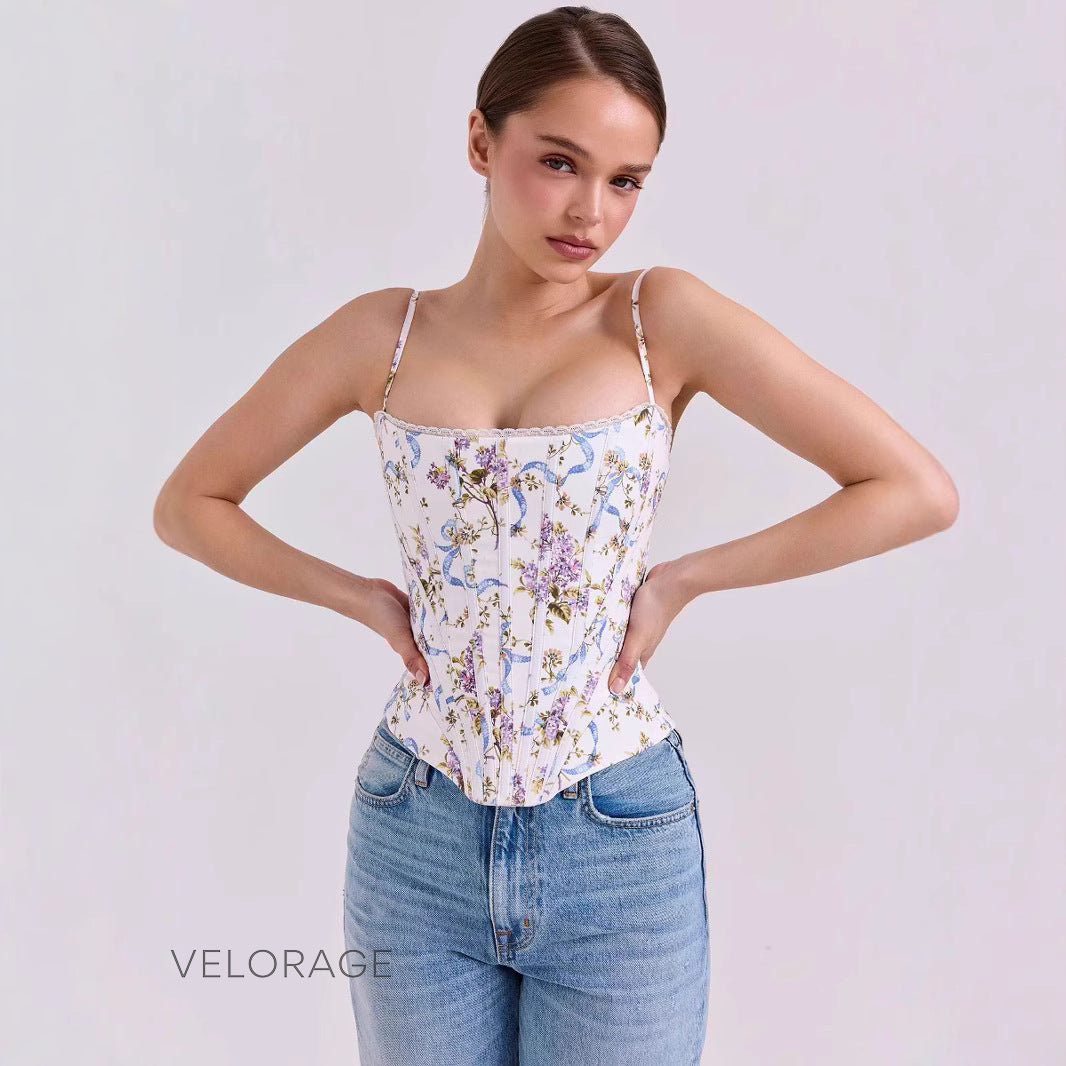 Maysen Çiçekli Retro Crop Bluz [I725XIZL]