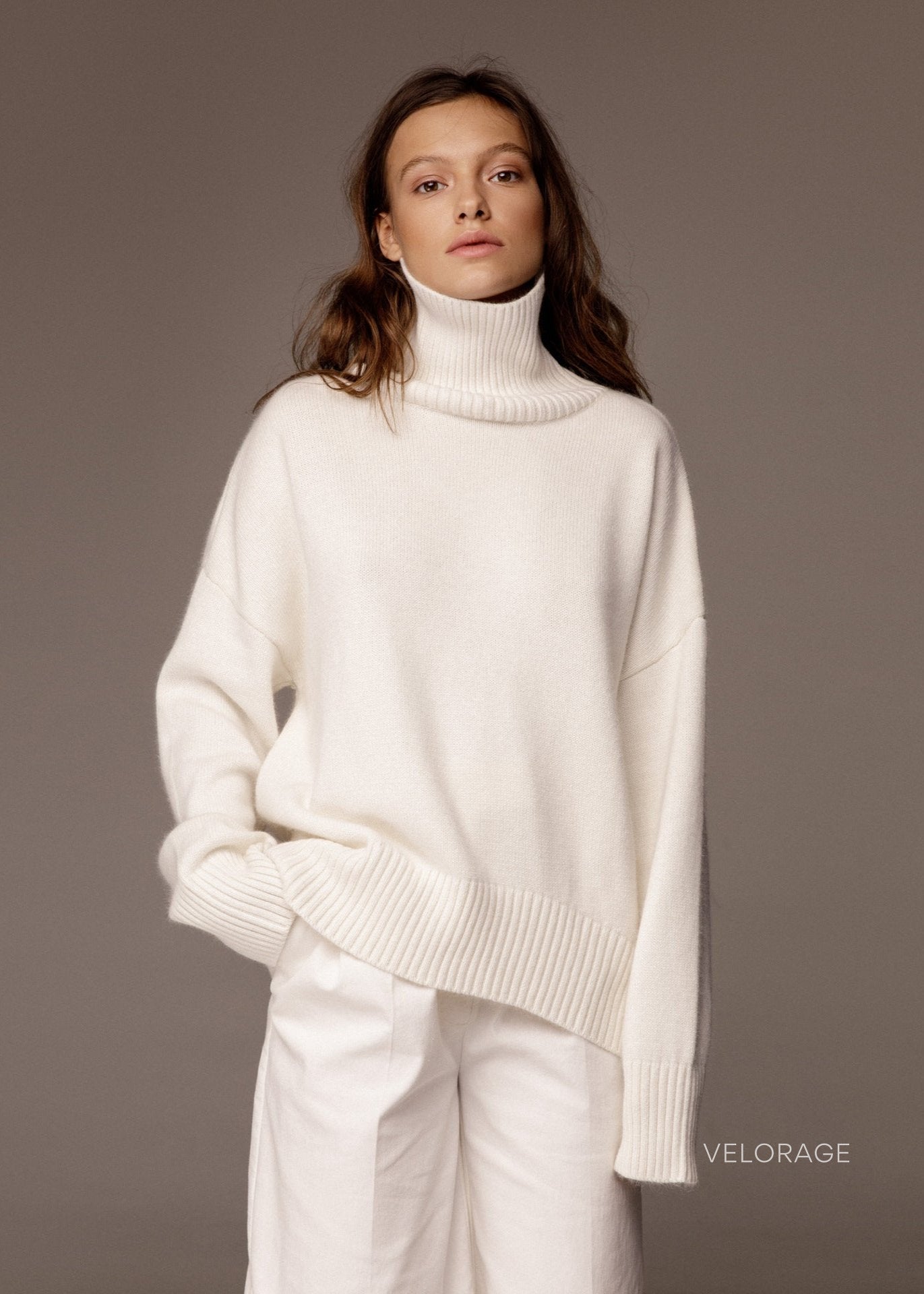 Velorage Sanvi Oversize Bogazli Triko Kazak | 13961-JE1736319651-white-S | 13961-JE1736319651-white-M | 13961-JE1736319651-white-L