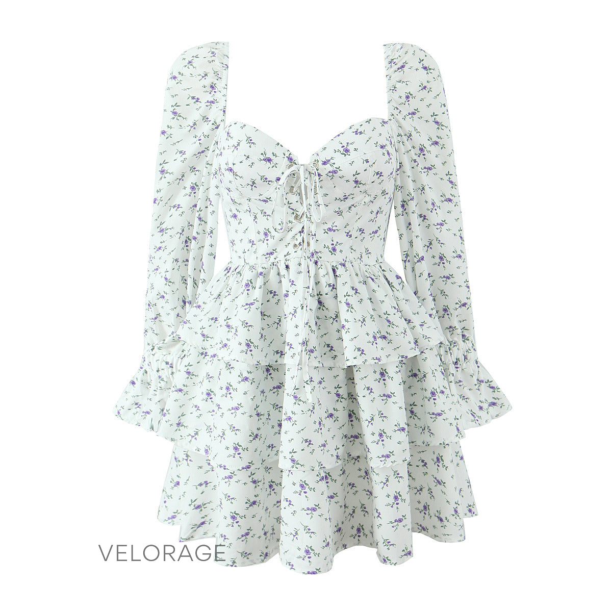 Shauna Çiçekli Çan Kollu Mini Elbise [QME7SVJY]