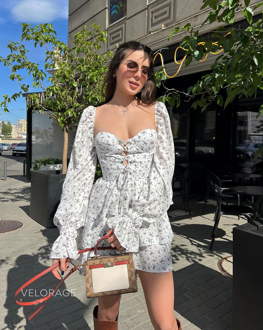 Shauna Çiçekli Çan Kollu Mini Elbise [BEE15JTE]
