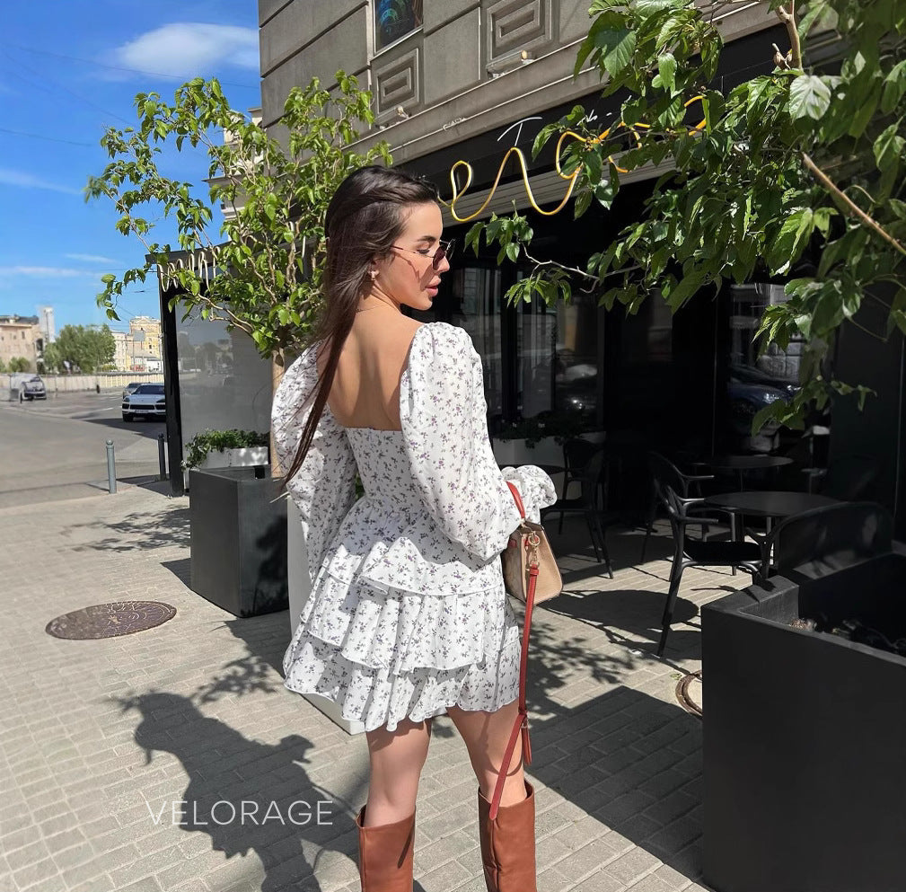 Shauna Çiçekli Çan Kollu Mini Elbise [BEE15JTE]