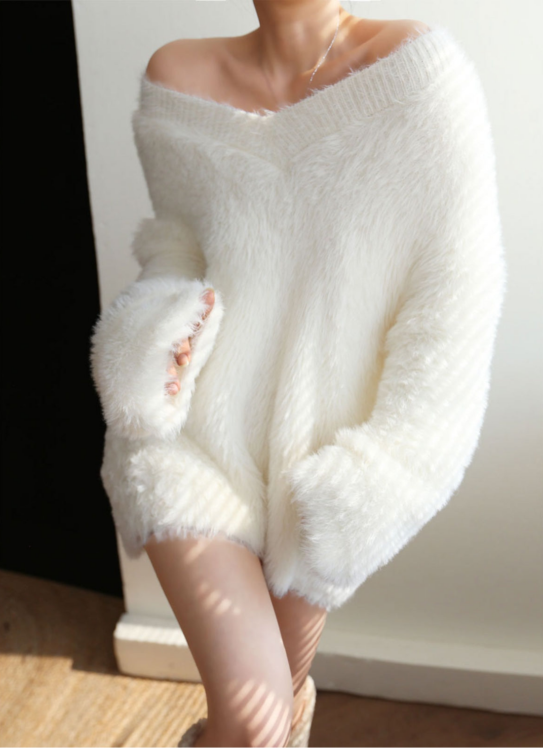 Velorage Xandria Yumusak V Yaka Kazak | Beyaz-XS | Beyaz-S | Beyaz-M | Beyaz-L | Beyaz-XL