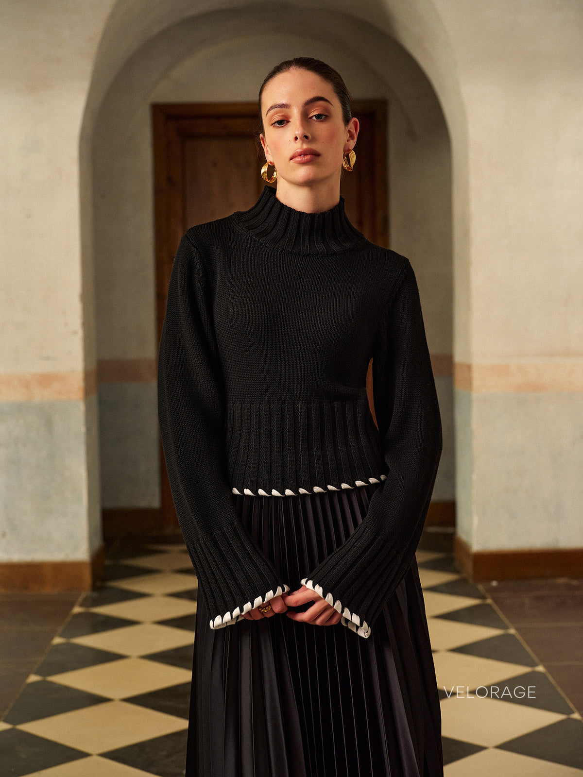 Velorage Zelda Kontrast Biye Nervurlu Orgu Kazak | OA241029059BKXS | OA241029059BKS | OA241029059BKM | OA241029059BKL | OA241029059BKXL