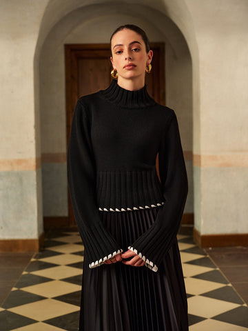 Velorage Zelda Kontrast Biye Nervurlu Orgu Kazak | OA241029059BKXS | OA241029059BKS | OA241029059BKM | OA241029059BKL | OA241029059BKXL