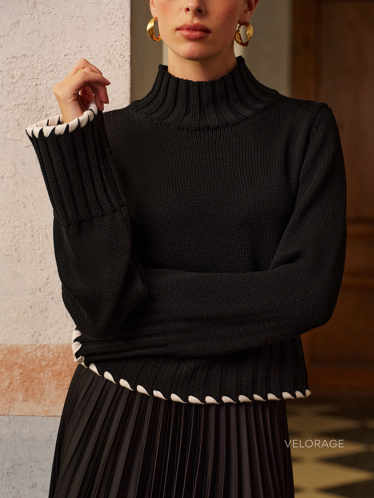 Velorage Zelda Kontrast Biye Nervurlu Orgu Kazak | OA241029059BKXS | OA241029059BKS | OA241029059BKM | OA241029059BKL | OA241029059BKXL