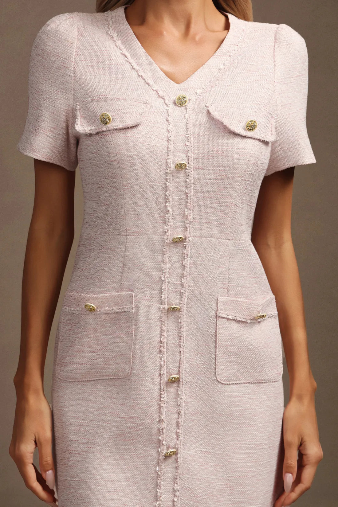 Zhuri Kisa Kollu Mini Elbise | S-Pembe | M-Pembe | L-Pembe