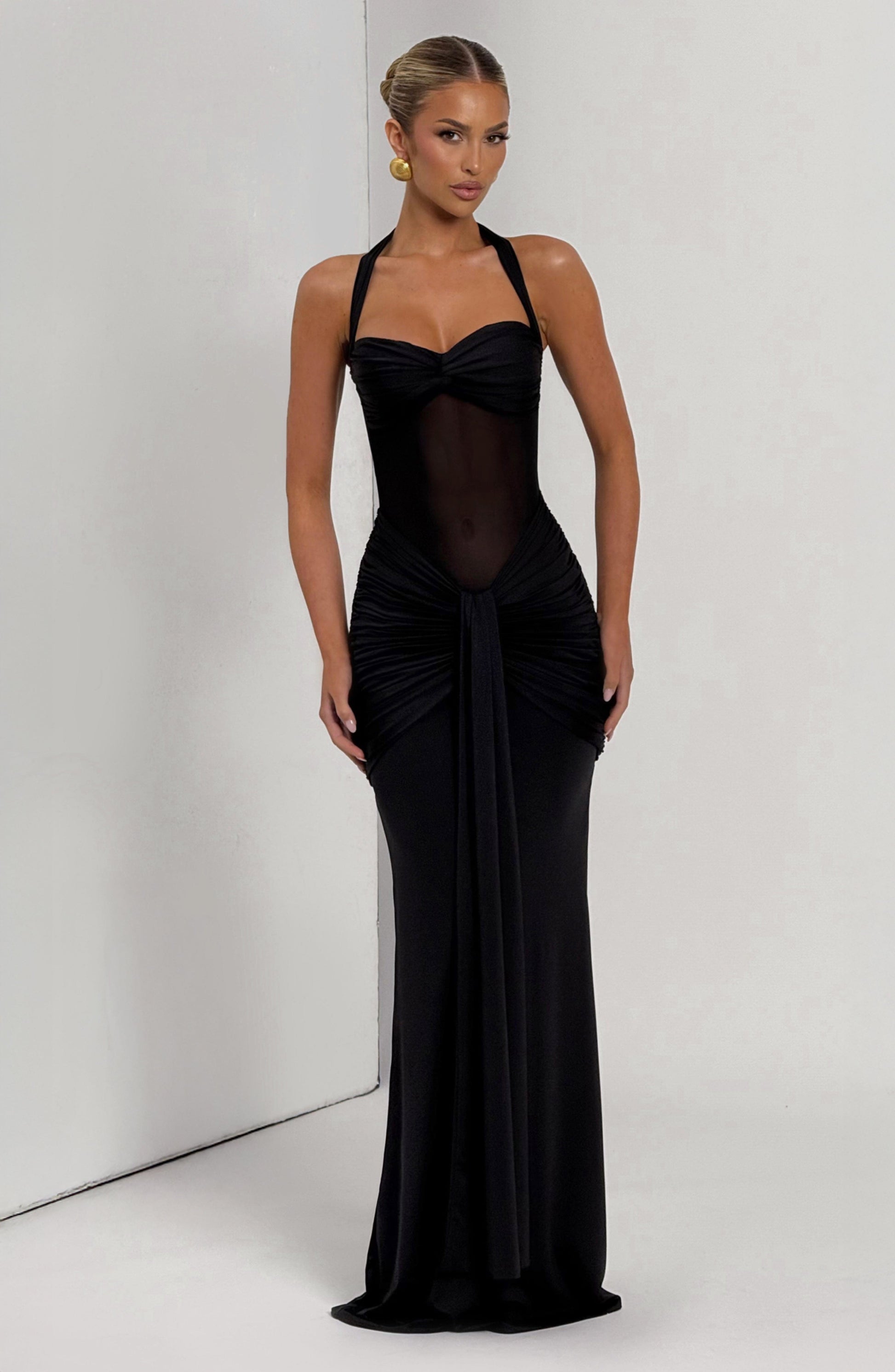 Velorage Kelise Halter File Maksi Elbise
