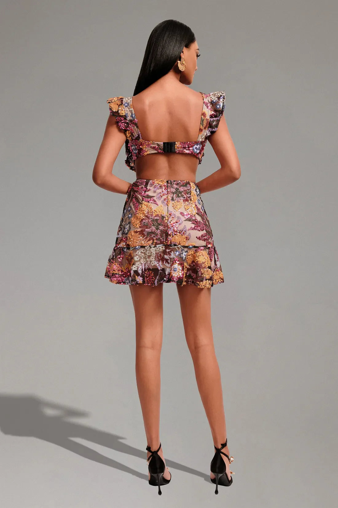 Kinsleigh Payetli File Mini Elbise | S-Cicek | M-Cicek | L-Cicek
