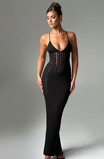 Velorage Muriel Orgu Straplez Maksi Elbise | BBF3419-D - BLACK - XS | BBF3419-D - BLACK - S | BBF3419-D - BLACK - M | BBF3419-D - BLACK - L | BBF3419-D - BLACK - XL | BBF3419-D - BLACK - XXL