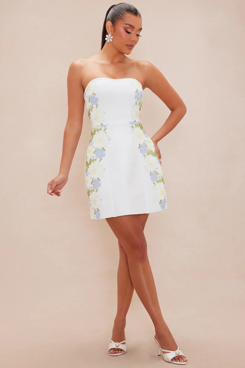 Reyna Strapless Mini Elbise | S-Cicek | S-Beyaz | M-Cicek | M-Beyaz | L-Cicek | L-Beyaz | Xl-Cicek | Xl-Beyaz