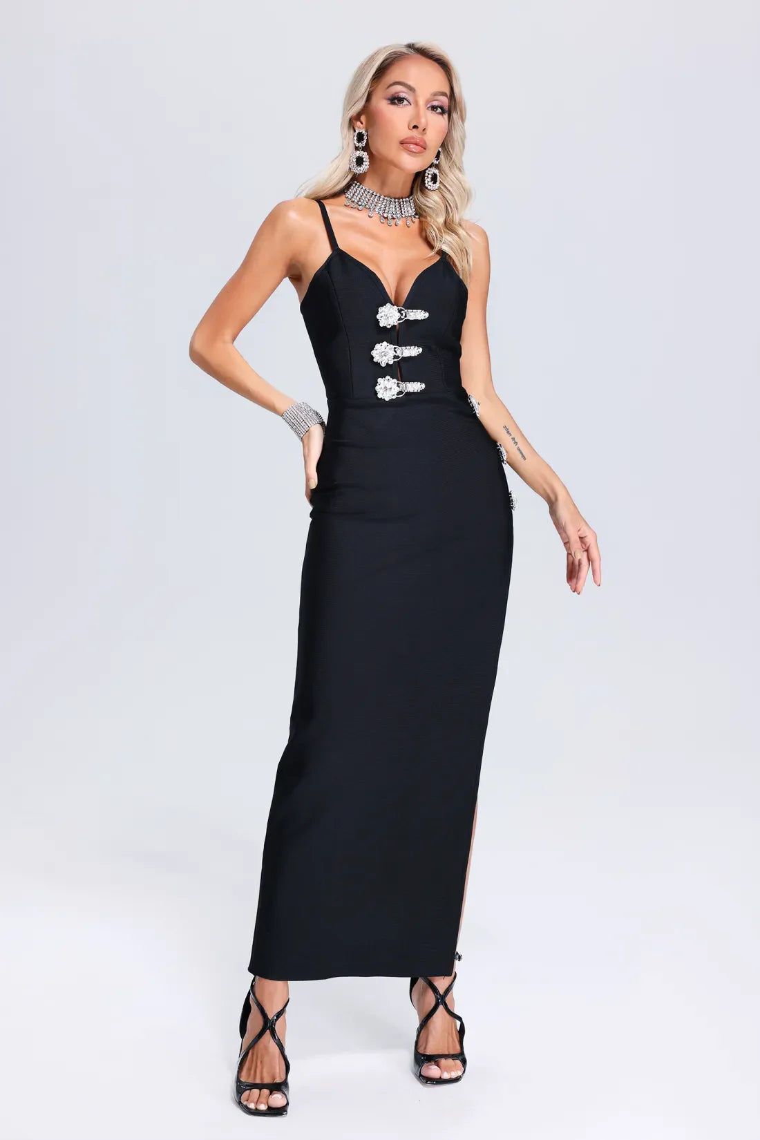 Arayah Bandaj Yirtmacli Maxi Elbise | Xs-Siyah | S-Siyah | M-Siyah | L-Siyah | Xl-Siyah | Xxl-Siyah